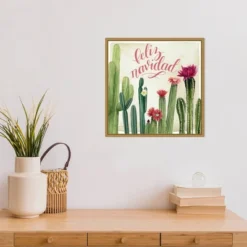16" X 16" Christmas Cactus I Feliz Navidad By Grace Popp Framed Canvas Wall Art - Amanti Art -Home Furniture GUEST eed55c52 6b60 4db9 be54 68ead8c07333