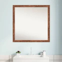 29" X 29" Non-Beveled Fresco Wood Bathroom Wall Mirror Light Pecan Brown - Amanti Art -Home Furniture GUEST effea2f2 6f43 4538 b364 8db6275279a4