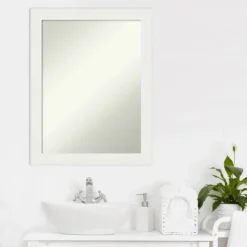 22" X 28" Non-Beveled Vanity White Narrow Bathroom Wall Mirror - Amanti Art -Home Furniture GUEST f2eb4cd8 624e 436f b15f 7d92364266fd