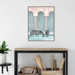 22" X 30" Office Gossip (Zebras) By Urban Road Framed Canvas Wall Art Gray Wash - Amanti Art -Home Furniture GUEST f3c3f3a2 fbbb 451d a20d 9e9adeb0cfc5