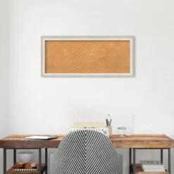 32"x14" Two Tone Wood Frame Natural Cork Board Silver - Amanti Art: Wall Mount, Bulletin Board, Message Center -Home Furniture GUEST f448c684 a0aa 467c 9d93 f7a7b67a3fe4