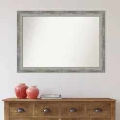 41" X 29" Non-Beveled Waveline Silver Narrow Bathroom Wall Mirror - Amanti Art -Home Furniture GUEST f9e5d1ee 5ce4 4d7e 8b9b 406a4aa8f90c