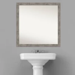 29" X 29" Non-Beveled Marred Wood Bathroom Wall Mirror Pewter - Amanti Art -Home Furniture GUEST fa11db97 9224 4661 aed4 4b01adfa4326