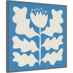 30" X 30" Delighted Floral I Blue By Moira Hershey Framed Canvas Wall Art Print - Amanti Art