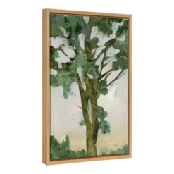 16" X 23" Green Tree Line I Framed Canvas Wall Art - Amanti Art