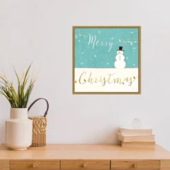 16" X 16" Merry Christmas Snowman By Veronique Charron Framed Canvas Wall Art - Amanti Art -Home Furniture GUEST febabda7 e2d3 4b59 8b18 832f53c305f4